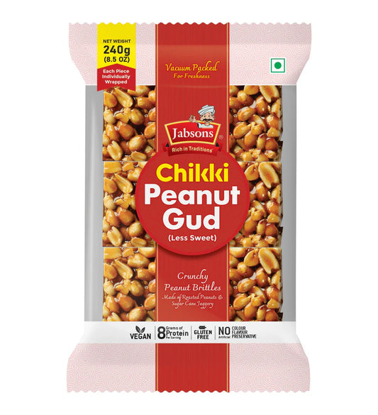 Jabsons Peanut Gud Chikki 240g | Jaggery Peanut Chikki & Groundnut Burfi Online Drishti Trading