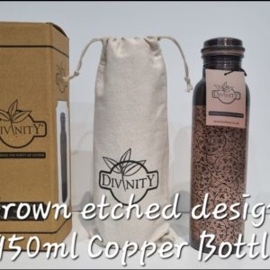 Pure Copper Water Bottle 950ml Antique Etching | Copper Bottle Online Drishti Trading