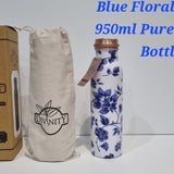 Pure  Copper Bottle -  Blue Floral Design (950ml)